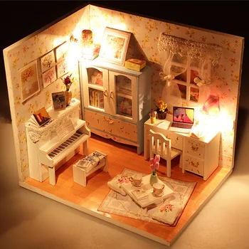 DIY Drevené Roombox s Nábytku, Montáž Súpravy, Ručné Miniatúrny domček pre bábiky Hračky pre Deti Vianočné Dovolenku Dary
