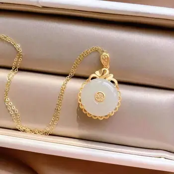 Nový Silver Vykladané Tianranhetian Biela Jade Bezpečné Pracky Prívesok Čínskom Štýle Retro Šarm Nika Dizajn Ženy Značky Šperky