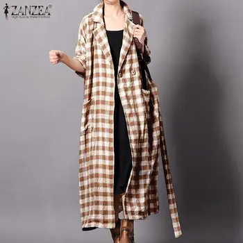 ZANZEA Kabáty a Bundy pre Ženy 2021 Dámy Klope Outwear Bežné Koberčeky Windbreaker Plus Veľkosť 5XL Jeseň Dlhý Rukáv Kabát