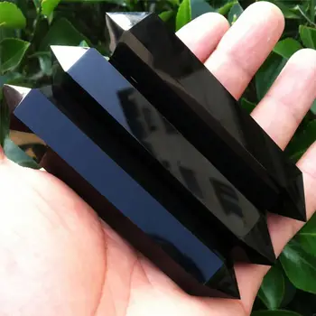 Prírodné Fluorite Obsidian Crystal Stĺpec Bod Uzdravenie Šesťhranné Čarovná Palička Dekorácia, Ozdoba Dvakrát poukázal na Ošetrenie Kameňa Q