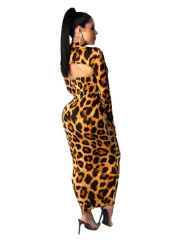 Vintage Leopard Tlač Maxi Šaty Ženy, Krátky S Kapucňou, S Ramienok Bodycon Šaty Dve Dielna Sada Sexy Nočného Klubu Šaty Vestidos
