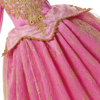 YOFEEL Strany Maškarný Princess Aurora Šaty Dievčatá Šípková Ruženka Kostým Detský Ružový plesové Šaty, Vianoce, Narodeniny Princezná Kostýmy