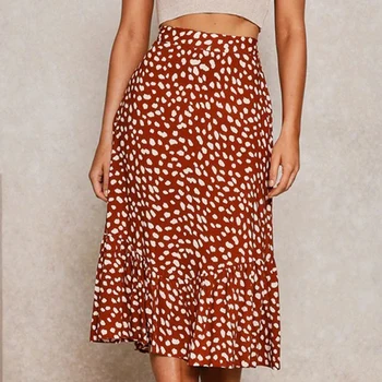 2020 Elegantné Prehrabať leopard tlač ženy midi sukne s vysokým pásom žena A-line sukne Bežné jar leto dámy sukne dna