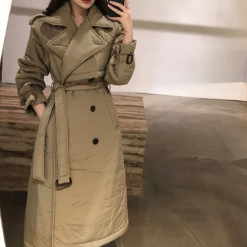 Zimné nové ženské windbreaker kabát kórejská verzia páse slim double-breasted bunda