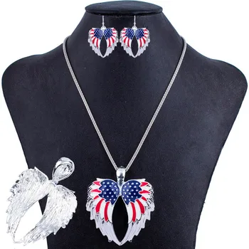1set Anjel Krídla Náhrdelníky Náušnice Šperky Set Zliatiny Jedinečné Americké Vlajky Dizajn Darček Zvierat Prívesok Kúzlo Dúhy Príslušenstvo