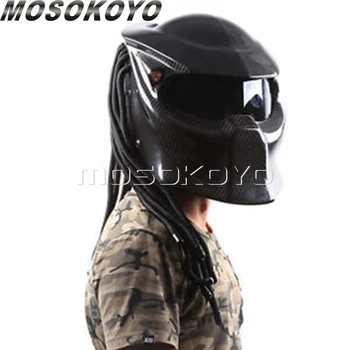 Predator Motocykel Uhlíkových Vlákien Plnú Tvár Prilba Black Kvalitný Univerzálny Železa Warrior Muž Prilby DOT bezpečnostnej Certifikácii