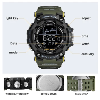 SMAEL Nové Športové Hodinky Pánske Vodotesné LED Digitálne Quartz Mužov Sledovať Vojenské Chronograf Hodiny Relogio Masculino Náramkové hodinky