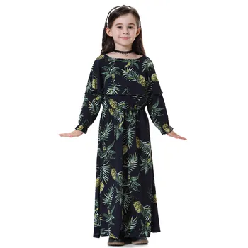 Veľkoobchod módne Moslimské dieťa Dlhé šaty Tlač ovocie roztomilý Dlhý rukáv študent dlhé šaty arabčina šaty Deti islamských šaty