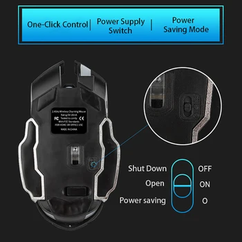 Bezdrôtové Herné Myši Tichý Osvetlené Mechanické Myši 2400Dpi 2.4 G USB Nabíjateľné 7 Farieb Myš Pre PC Prenosný Počítač