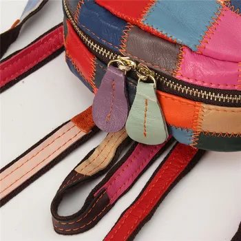 AEQUEEN Ženy pravej Kože Mini Batoh Patchwork Vintage Späť Pack Školské tašky Multicolor Cestovná Taška Náhodné Farby