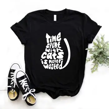 Čas Strávený s Mačky je nikdy zbytočný Tlač Ženy tričko Bavlna Bežné Vtipné tričko Dar Pani Yong Dievča Top Tee 6 Farieb-1119
