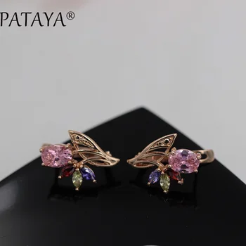 PATAYA Multi-Farebné Prírodné Cubic Zirconia Náušnice 585 Rose Gold RU Hot Exkluzívny Dizajn Šperky Ženy, Luxusné Visieť Náušnice