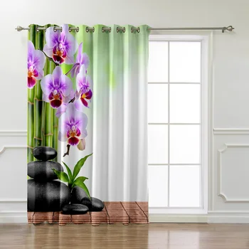 Bamboo Orchid Zen Žalúzie Obývacia Izba, Kúpeľňa Spálňa Vonkajšie Dekor Print Záclonové Panely S Osadené Priechodkami Vonkajšie Závesy