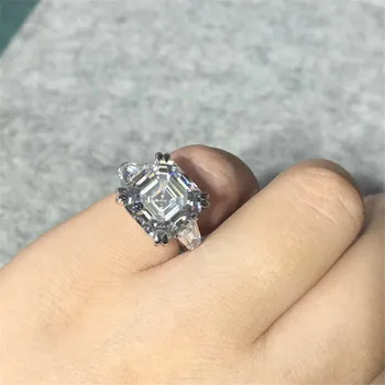 Luxusné Promise ring 925 Sterling silver Asscher rez 6ct AAAA cz Kameň Zapojenie Svadobné Kapela Prstene pre ženy, Svadobné Šperky