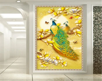 Beibehang 3d tapeta Kvetinové tapety moderné čerstvé plastický olejomaľba páva verandu pozadí dekoratívne maľby behang