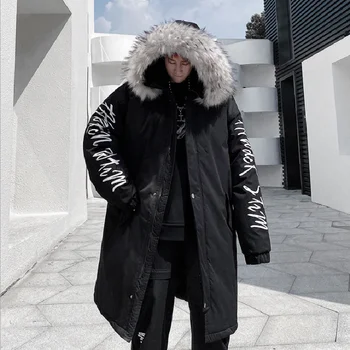 2020 Nové Zimné hip hop móda dlho kožušiny golier kabáta, bavlnená bunda Hoodies oblečenie Street nosiť vrchné oblečenie & coats teplé, hrubé