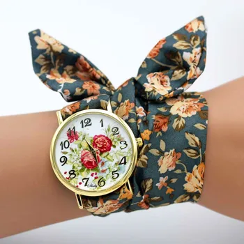 Shsby nový dizajn Dámy kvet handričkou zlaté náramkové hodinky módne ženy šaty hodinky textílie sladké dievčatá sledovať 10 hodiniek veľkoobchod