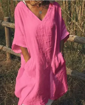 Boho Šaty Žien Lete tvaru Voľné Pláži Sundress Bežné Mäkké Tričko Šaty 3XL 2019 Nové