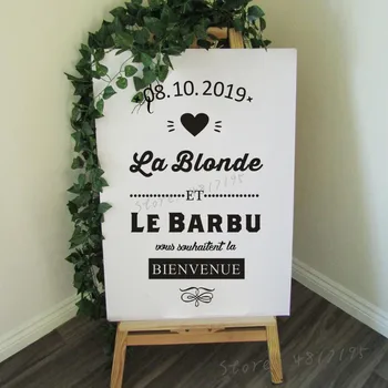 La blondína et le barbu Vinyl Zrkadlo Nálepky Vlastné Dátum Svadby Prihlásiť Obtlačky francúzsky Svadobný Obrad Nálepky Nástenné Art AZ939
