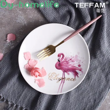 Stolový A Kuchynský Riad 8 Palcový Nordic Tvorivé Flamingo Okrúhle Kosti Porcelánový Tanier Západnej Potravín Steak Šalát Jedlo Doma Kuchynské Potreby