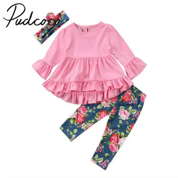 3ks Batoľa Detský Baby Girl Šaty, Topy + Kvetinový Nohavice Legíny + hlavový most Oblečenie Set