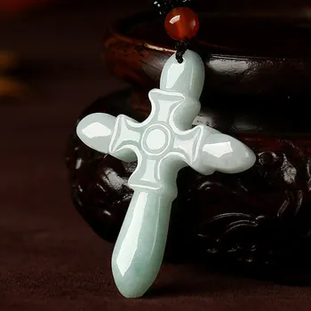 1pc Prírodné Emerald Ježiš Kríž Jade Prívesok Korálky Náhrdelník Kúzlo Módnu Ručne Vyrezávané Muž Žena Šťastie, Amulet Dary NOVÉ