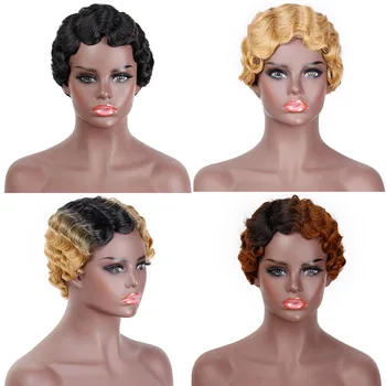 Doris krásy Krátke Kučeravé Blond Čierna Afro Roztomilý Parochňu pre Ženy Syntetické Parochne žiaruvzdorné