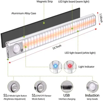 80/120/160 Led Ľudských Snímač Pohybu Kabinetu LED Svetlo Pod Skrinku Lampa PIR Snímač Osvetlenia Pre Šatníkové Skrine