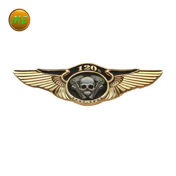 Punk Mosadz Odznaky 120 Výročie Lebky s Dvoma Krídlami Motocykel Kovové Medaily Spp Odznak Brošne Na Šaty, Vesta, Taška Klobúk Pin
