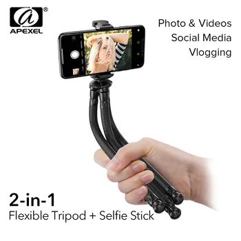 APEXEL 2 v 1 Octopus Flexibilný Statív+Selfie Stick Vonkajšie Prenosný Statív S Diaľkovým Pre Telefón Digitálny digitálnych zrkadloviek Pre GoPro Nikon