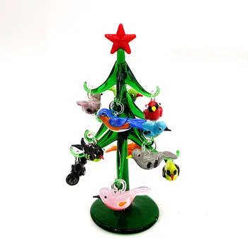 Ručné Murano skla remesiel Vianočný stromček Figúrky ozdoby domova Vianočný stromček s mini 12 vták prívesok príslušenstvo