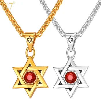 U7 Židovskej Šperky Magen Červená Hviezda David Náhrdelník / Oči Hexagram Prívesok Náhrdelníky Izrael Šperky Pre Mužov/Ženy P805