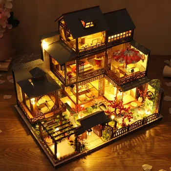 DIY Drevené Puzzle Modelu Dom Auta Montáž Kabíny Konštrukcia Hračka s LED Svetlom Darček Decor