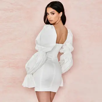 2020 Jeseň Ženy Móda Dlhý Rukáv Šaty Voľné Bežné Sexy Party Šaty Krátke Mini Vestidos Dámske Oblečenie