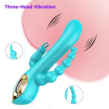 Trojica Head Králik G-spot Klitoris Stimulátor Análne Dildo Vibrátory pre Ženy Pár Análny Sex Hračky Produkt