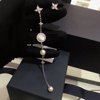 UMGODLY Luxusné BrandAsymmetry Dlhým Reťazcom Star AB Náušnice s Perlou Cubic Zirconia Ženy, Módny Dizajn Značky Šperkov
