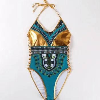 Golden-razenie jednodielne Plavky Africkej Tlače Monokiny Plavky s Push Up Plávať Nosiť Sexy plavky Ženské Plávanie Kostýmy