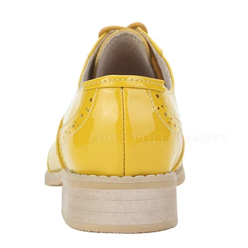 Značka ručne vyrábané topánky žena žltá Patent Kožené ploché topánky Plus Veľkosť Žena oxford topánky pre ženy zapatos mujer Brogues oxford