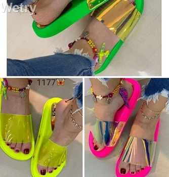 2020 Bling lete ženy papuče nové dámske otvorené prst Pohodlie pošmyknúť na ploché Voľný čas sandále Ženské Vonkajšie pláže topánky Zapatillas