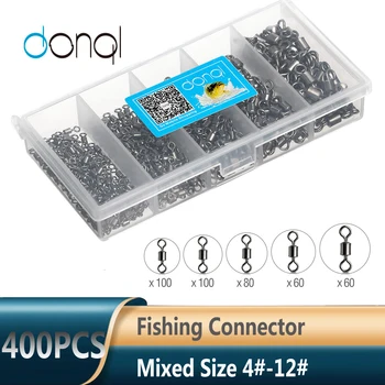 DONQL 200pcs Rybárske Konektor Barel Koľajových Pevné Krúžky Zmiešané Veľkosti 4#-12# Ložisková Otočná Pre Fishhook Lákať Odkaz Riešenie