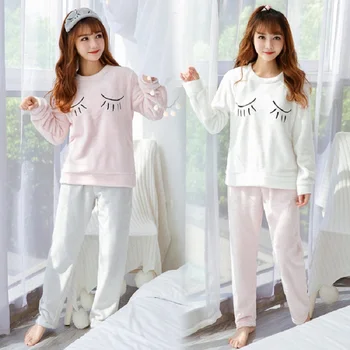 Nový Ženy Pyžamo Nastaviť Zimné Jeseň Nové Tenké Cartoon Pijamas Mujer Dlhý Rukáv Anime Sleepwear Bežné Oblečenie Pre Voľný Čas Žena Pyžamá