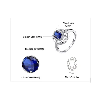 JewelryPalace Vytvorené Sapphire Krúžok 925 Sterling Silver Krúžky pre Ženy Zásnubný Prsteň Striebro 925 Drahokam Šperky Jemné Šperky