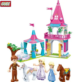 GUDI Dievča Série Princezná Royal Prepravu sprchovým Kútom, Ružový Hrad Stavebné Bloky Pre Dievča Vzdelávania Hračky Kompatibilné