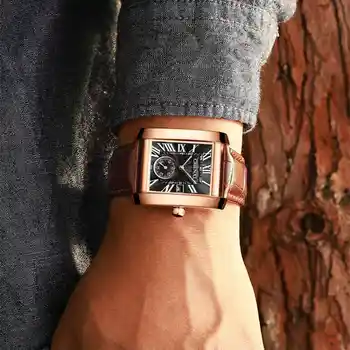Luxusné Značky CHENXI Námestie Muži Hodinky s Jedinečným Dizajnom Rose Gold Kalendár stopky pravej Kože Quartz Obchodné hodiny, Hodinky