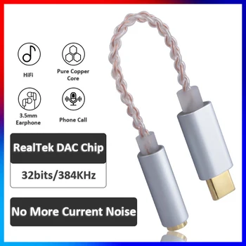DAC slúchadlá Zosilňovač USB Typu C na 3,5 mm Jack pre Slúchadlá audio adaptér 32bit 384kHz Digital Dekodér AUX Converter Realtek