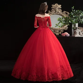 Svadobné Šaty Elegantné Polovičný Rukáv Loď Krku Plesové Šaty, Klasické Čipky, Výšivky Princezná Vintage Svadobné Šaty Plus Veľkosť