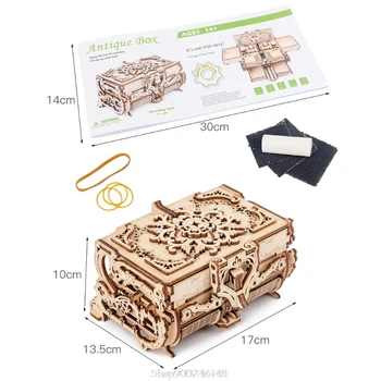 3D Zmontované Kreatívne HOBBY Puzzle Drevené Mechanický Prenos Starožitné Šperky Box Model Hračka N26 20 Dropship