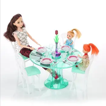 Pôvodný pre barbie jedálenský stôl princess nábytok, kuchynské doplnky 1/6 bjd bábika jedálenský stôl nastavte stoličku miniatúrne