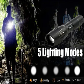 Ultra Svetlé Nabíjateľná 18650 LED Baterka S T6 lampa Nastaviteľné Zaostrenie 5Modes Zoomovateľnom svetlo, Pochodeň Svietidlo Zadarmo Lode