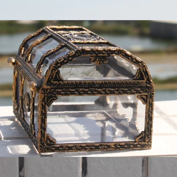 Plastové Transparentné Pirate Treasure Box Crystal Drahokam Šperky Box Úložný Organizátor Hrudníka Treasure Box Pre Šperky Gem Trinket Box